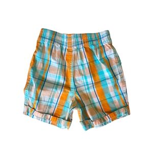 small wonders Green and Orange Plaid Pull-On Shorts